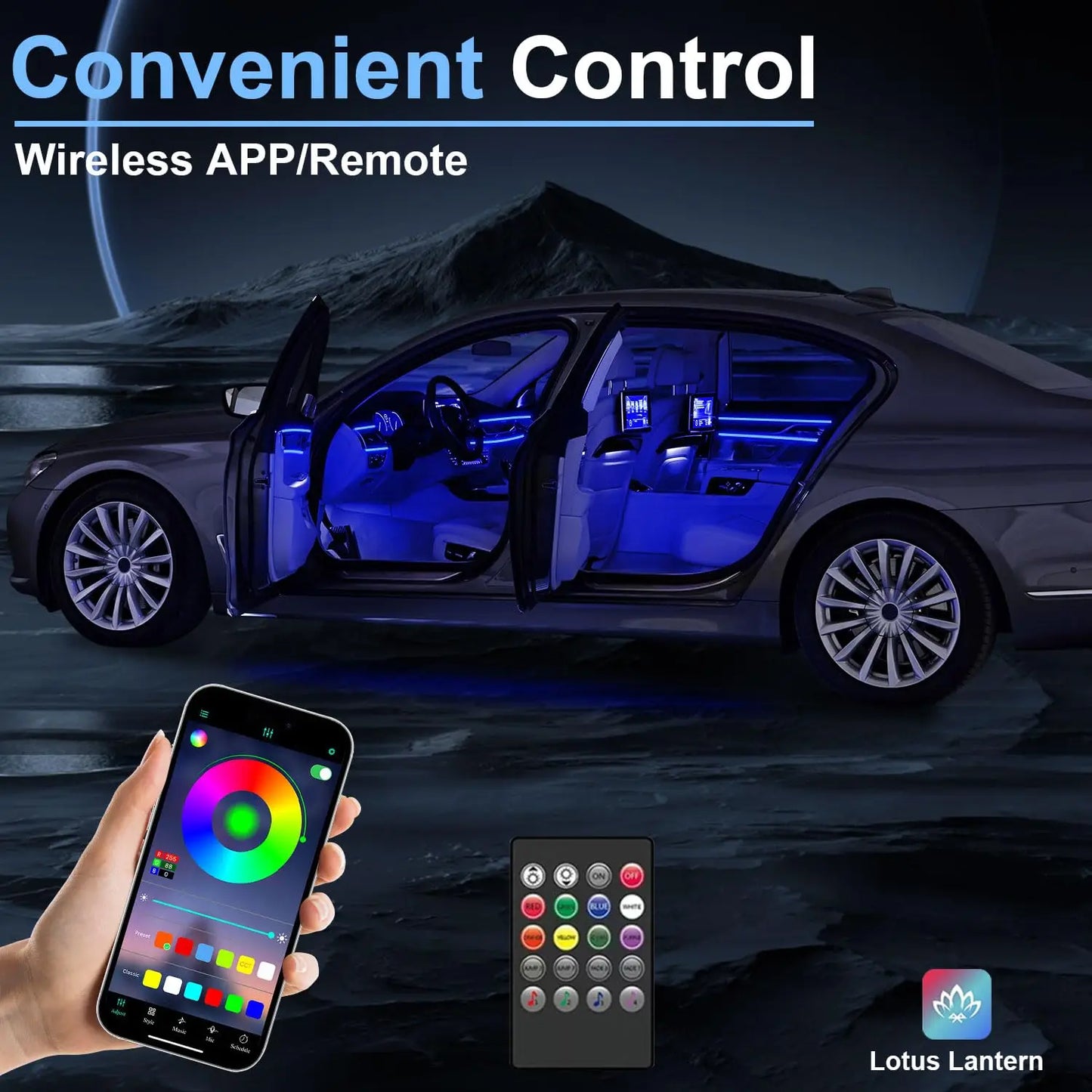 LumenRide Music-Synced Car LED Strip Lights – App & Remote Controlled