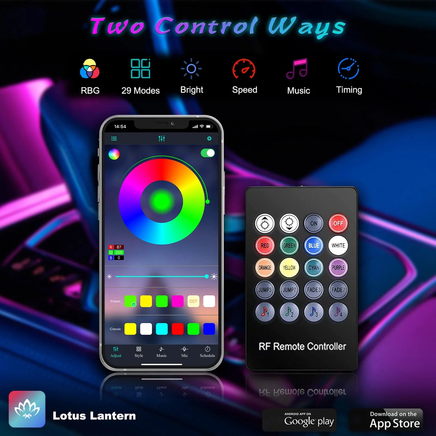LumenRide Music-Synced Car LED Strip Lights – App & Remote Controlled