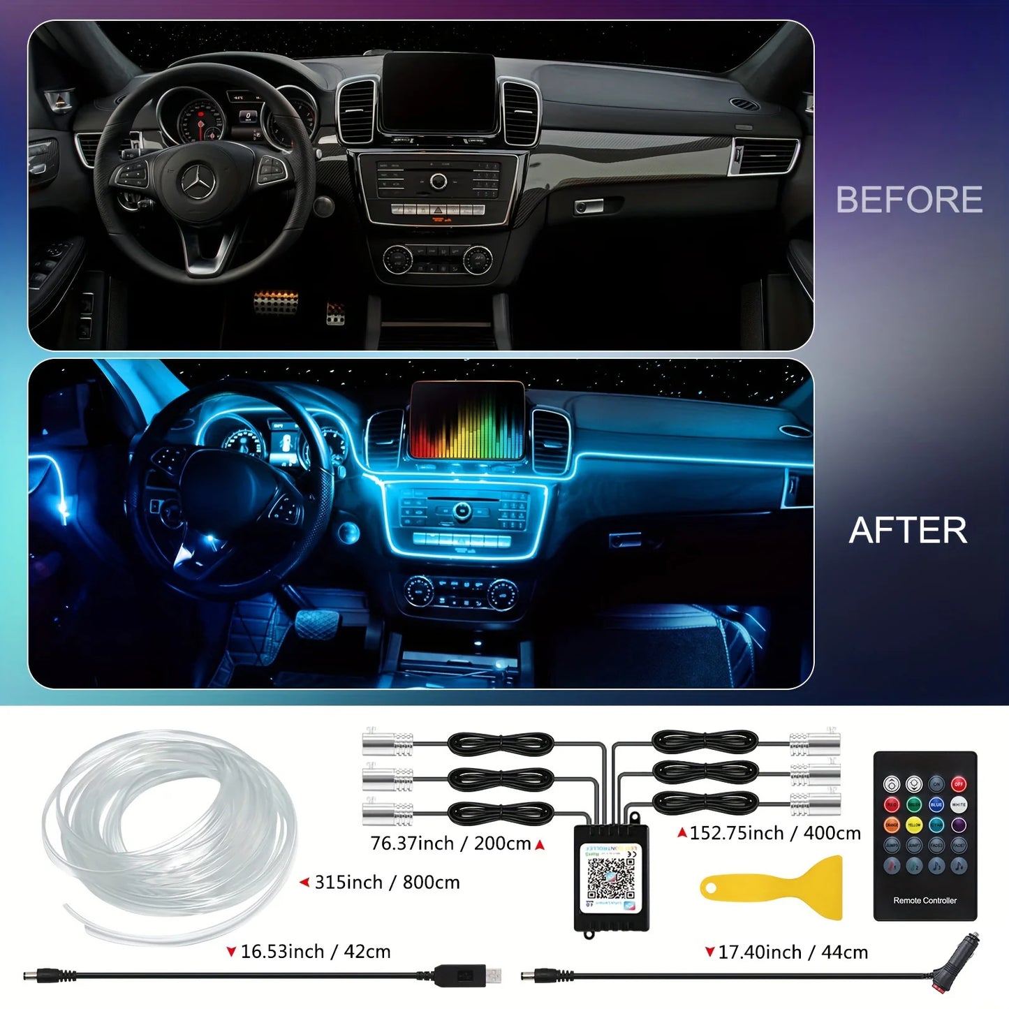LumenRide Music-Synced Car LED Strip Lights – App & Remote Controlled