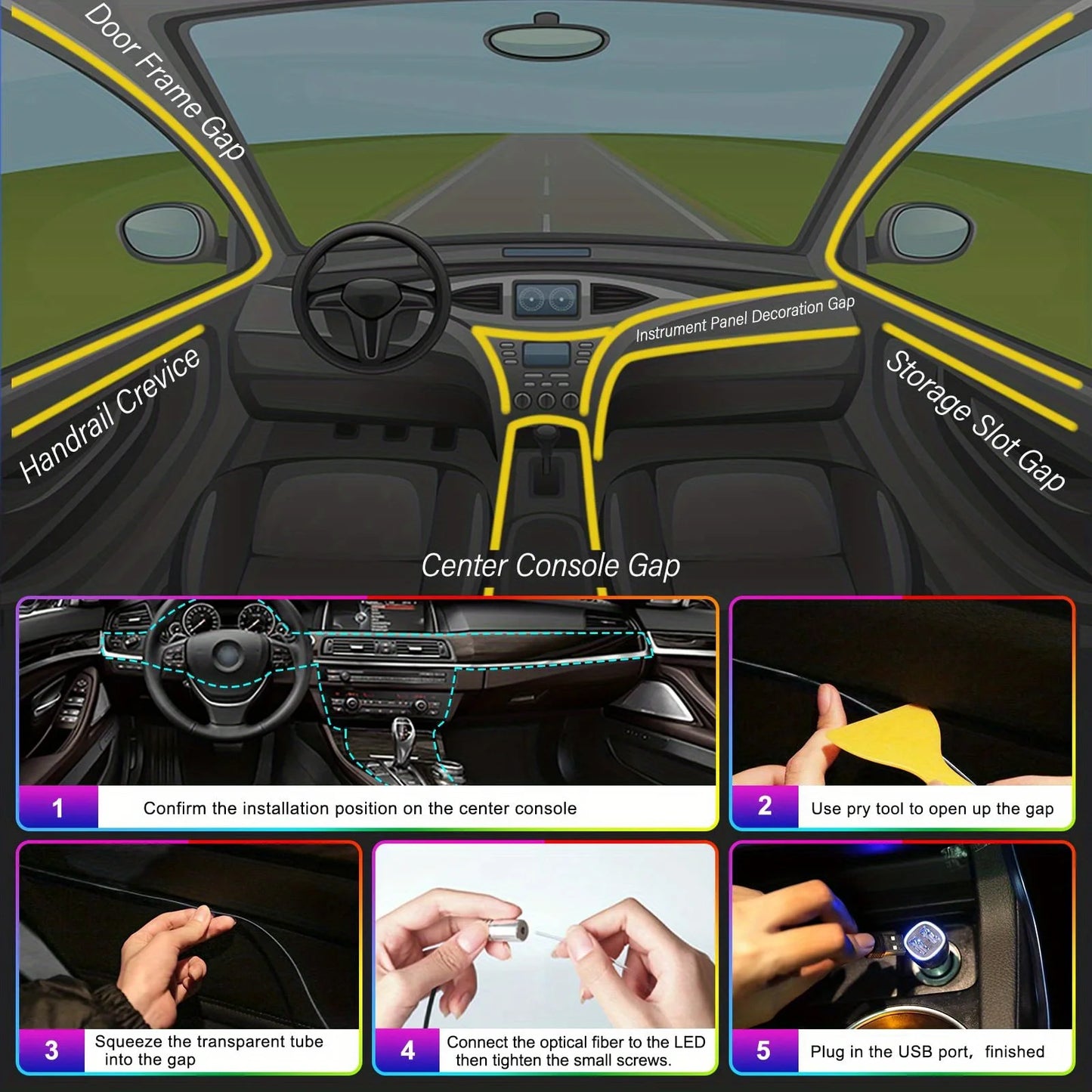 LumenRide Music-Synced Car LED Strip Lights – App & Remote Controlled