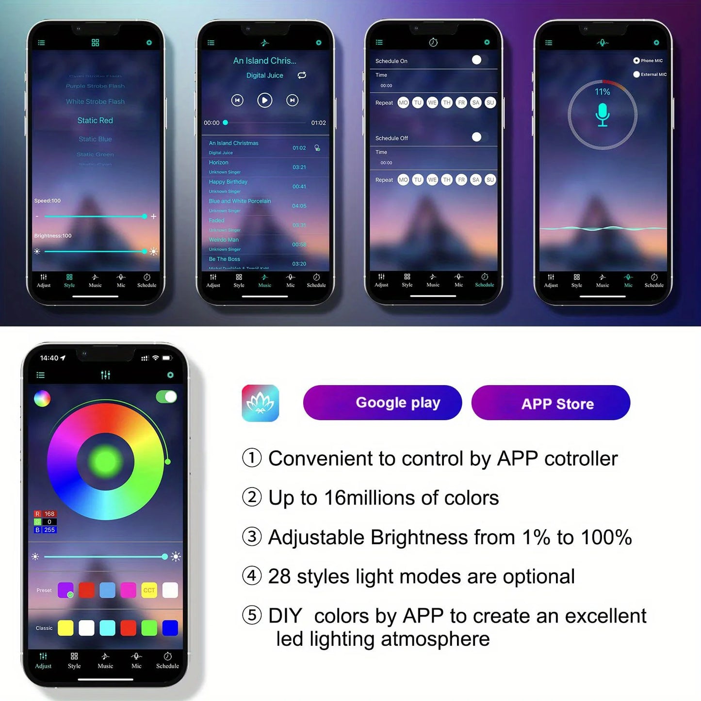 LumenRide Music-Synced Car LED Strip Lights – App & Remote Controlled