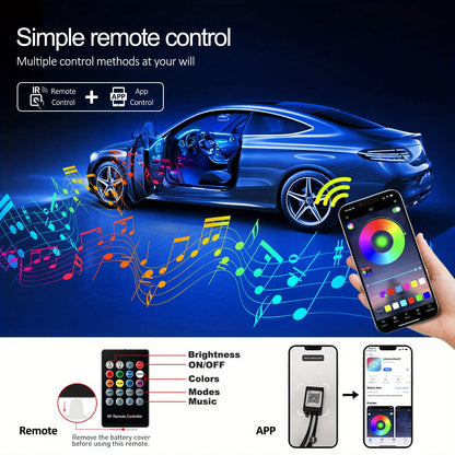 LumenRide Music-Synced Car LED Strip Lights – App & Remote Controlled