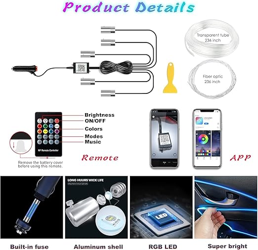 LumenRide Music-Synced Car LED Strip Lights – App & Remote Controlled