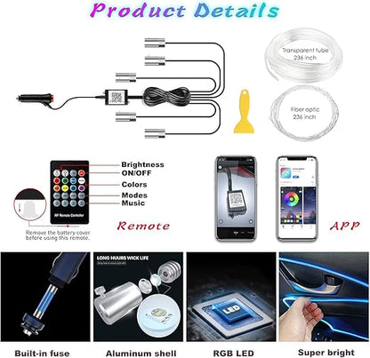 LumenRide Music-Synced Car LED Strip Lights – App & Remote Controlled
